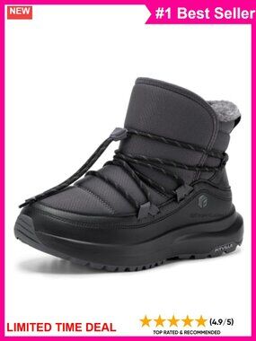 Wide Width Snow Boots Slip On Fur Lined Ankle Booties Water Resistant